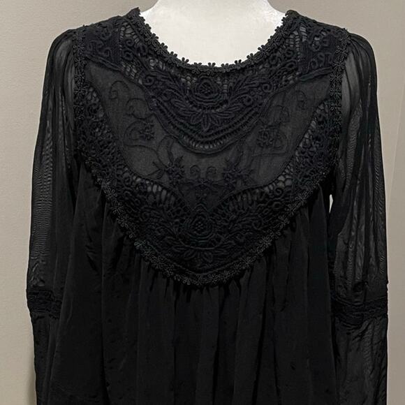 Indigo Thread Co. Black Mesh Lace Baby Doll Top Sz M Whimsigoth Fairygrunge - Picture 6 of 10